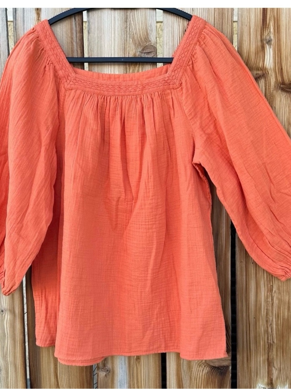 LC Lauren Conrad 100% Cotton Gauze Peasant Blouse Orange Boho NWT S - Picture 3 of 9